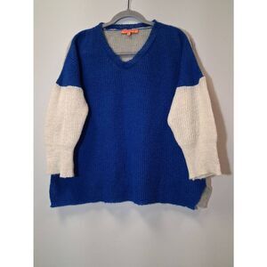Vilagallo womens large boxy cobalt blue sweater lightweight mohair gray slouchy